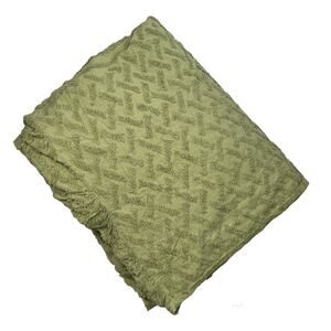 Vintage Chenille Bedspread Green King Size Upcycling Textile Cotton